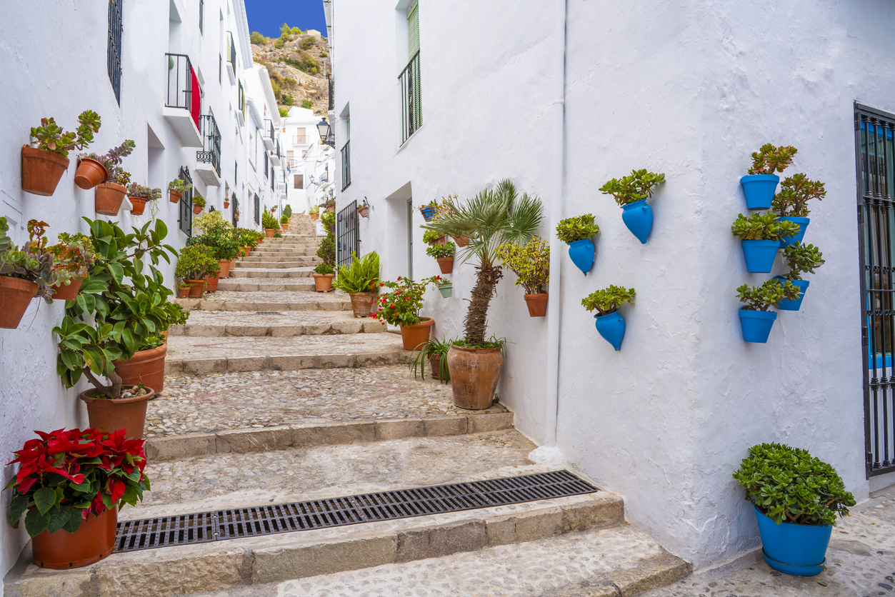 Beautiful old town street in Marbella, Spain
