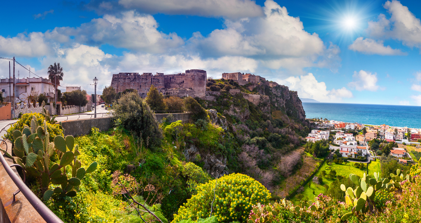 Costa Tropical pinturesque view with fortress and Mediterranean sea in the background, Spain